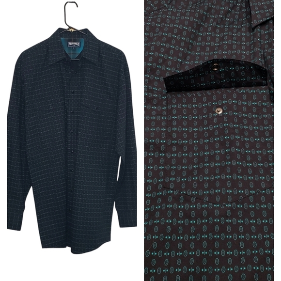 Panhandle Pearl Snap Men's Shirt Size Medium Tall Western Casual Green Dark Grey - Picture 1 of 16